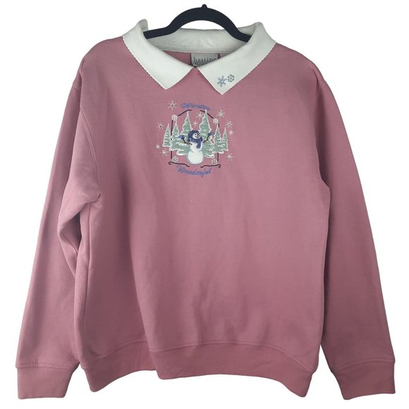 Vintage Tops - Vintage Hasting & Smith Pink Christmas Embroidered Sweatshirt
